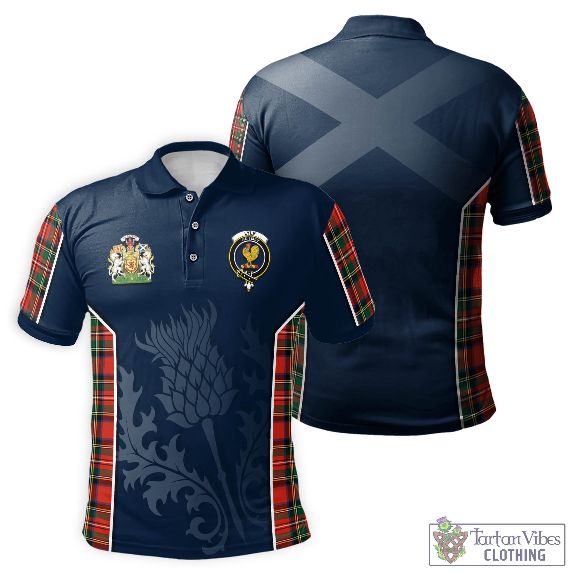 Tartan Vibes Clothing Lyle Tartan Men's Polo Shirt with Family Crest and Scottish Thistle Vibes Sport Style