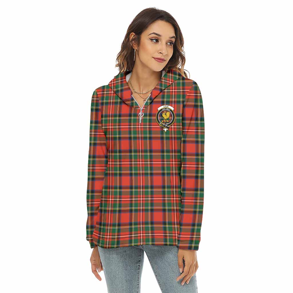 Lyle Tartan Women's Borg Fleece Hoodie with Half Zip with Family Crest Female - Tartan Vibes Clothing