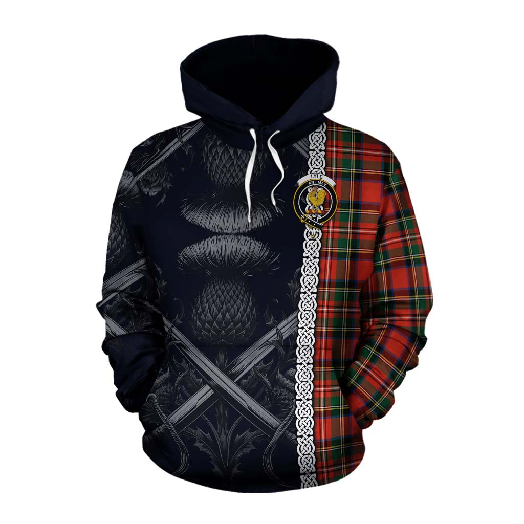 Lyle Tartan Cotton Hoodie with Family Crest Cross Sword Thistle Celtic Vibes Pullover Hoodie XS - Tartan Vibes Clothing