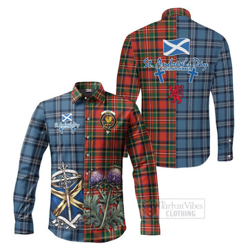 Lyle Tartan Long Sleeve Button Shirt Happy St. Andrew's Day Half Tartan Style Men's Shirt S - Tartan Vibes Clothing