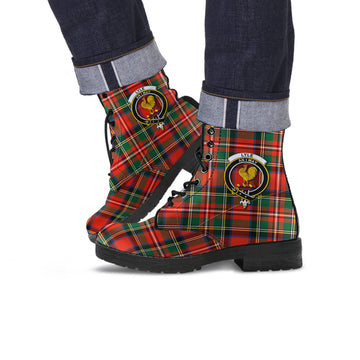 Lyle Tartan Leather Boots with Family Crest Men' Boots - Tartan Vibes Clothing