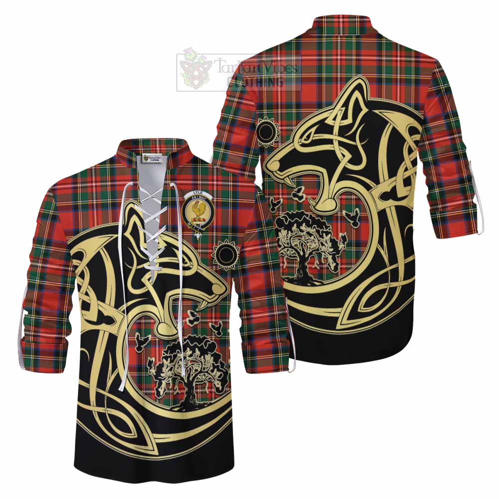 Lyle Tartan Ghillie Kilt Shirt with Family Crest Celtic Wolf Style Men - Tartan Vibes Clothing