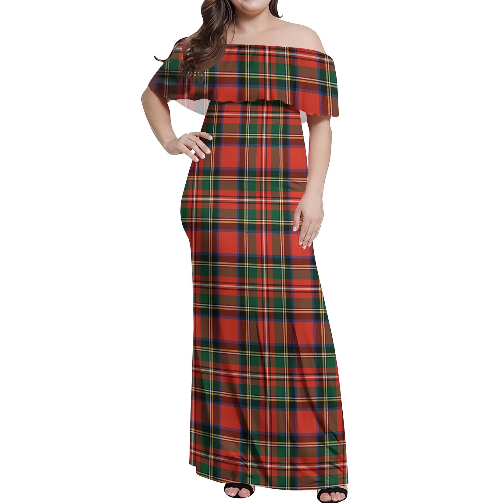 Lyle Tartan Off Shoulder Long Dress Women's Dress - Tartan Vibes Clothing