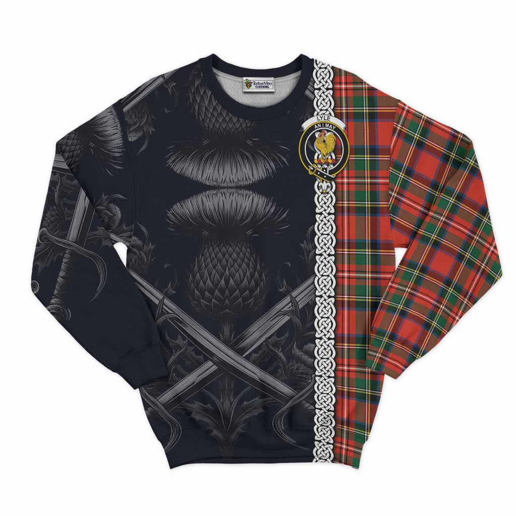 Lyle Tartan Sweatshirt with Family Crest Cross Sword Thistle Celtic Vibes Unisex - Tartan Vibes Clothing