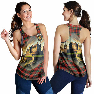 Lyle Tartan Family Crest Women's Racerback Tanks with Scottish Ancient Castle Style 4XL - Tartan Vibes Clothing