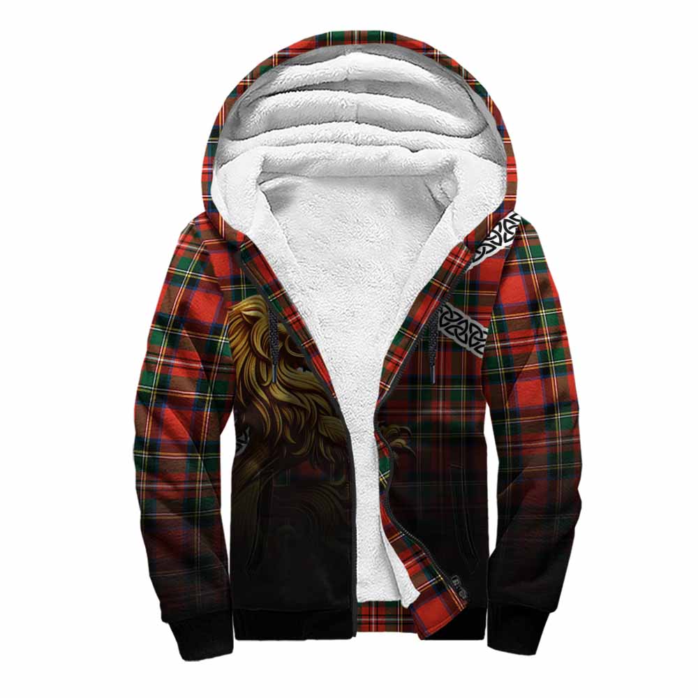 Lyle Crest Tartan Sherpa Hoodie with Golden Lion Emblem Celtic Style Unisex S - Tartan Vibes Clothing