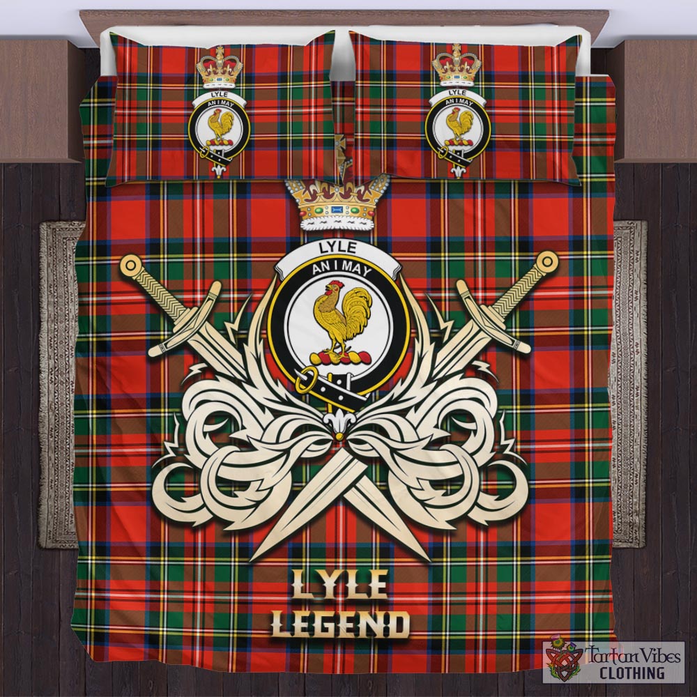 Tartan Vibes Clothing Lyle Tartan Bedding Set with Clan Crest and the Golden Sword of Courageous Legacy