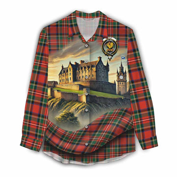 Lyle Tartan Family Crest Women's Casual Shirt with Scottish Ancient Castle Style Female - Tartan Vibes Clothing
