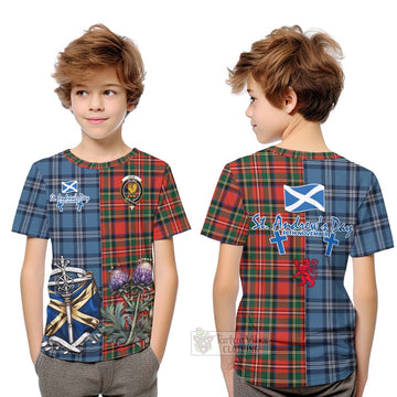 Lyle Tartan Kid T-Shirt Happy St. Andrew's Day Half Tartan Style Youth XL Size14 - Tartan Vibes Clothing