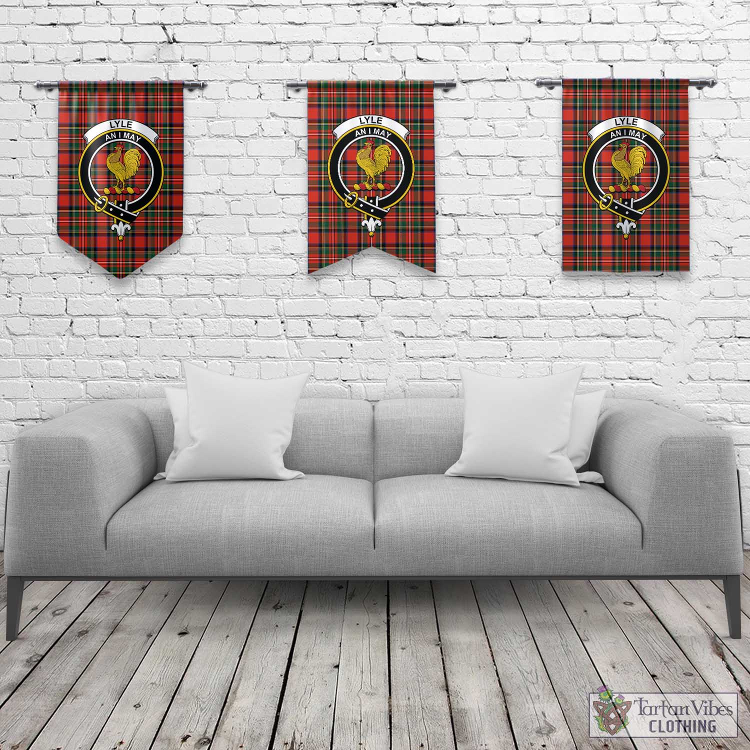 Lyle Tartan Gonfalon, Tartan Banner with Family Crest Rectangle - Tartan Vibes Clothing