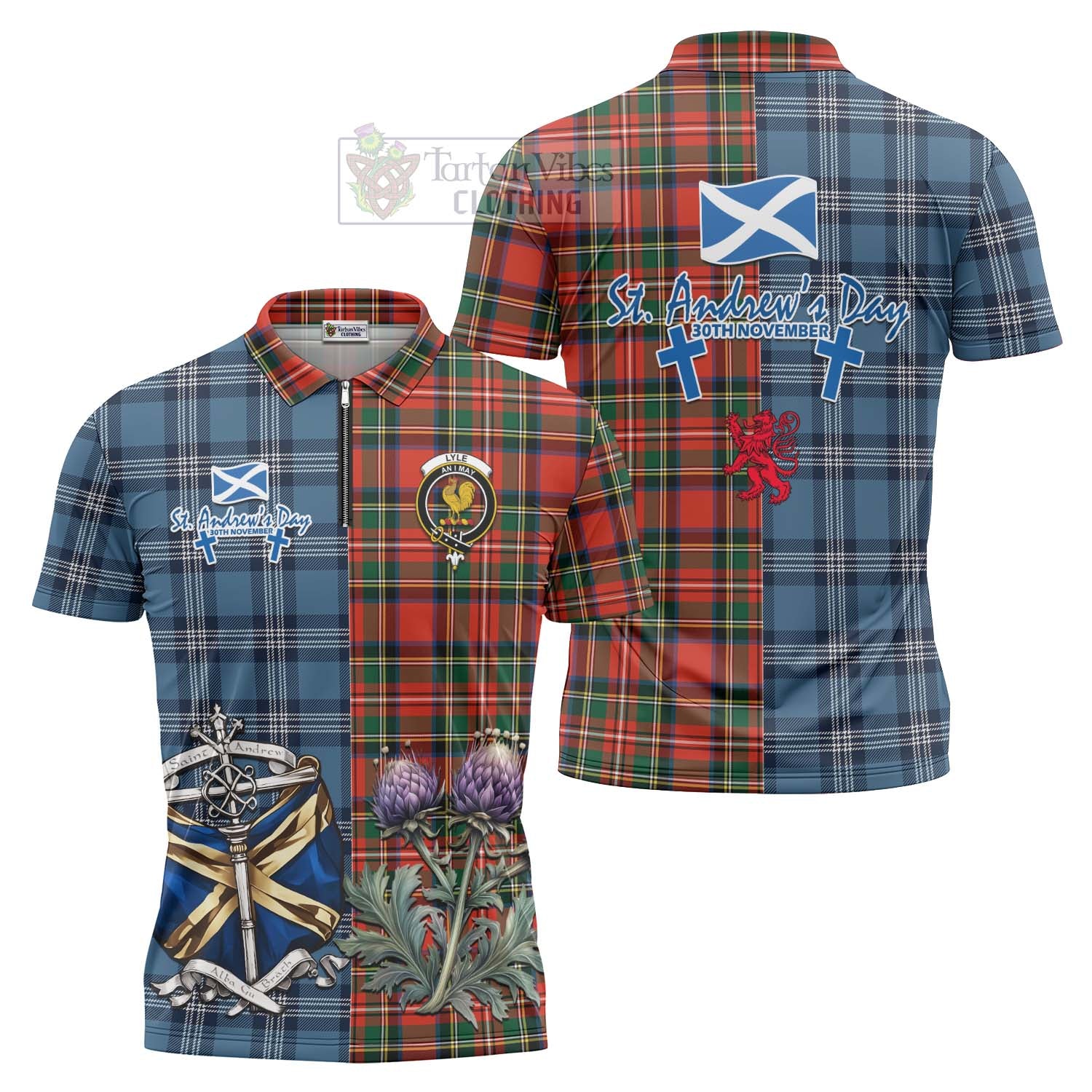 Lyle Tartan Zipper Polo Shirt Happy St. Andrew's Day Half Tartan Style Unisex - Tartan Vibes Clothing