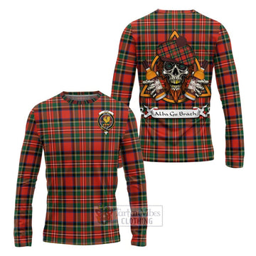 Lyle Tartan Long Sleeve T-Shirt with Family Crest and Bearded Skull Holding Bottles of Whiskey Unisex - Tartan Vibes Clothing