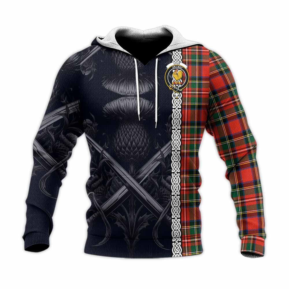 Lyle Tartan Knitted Hoodie with Family Crest Cross Sword Thistle Celtic Vibes Unisex Knitted Pullover Hoodie - Tartan Vibes Clothing