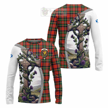 Lyle Tartan Long Sleeve T-Shirt with Family Crest and St. Andrew's Cross Accented by Thistle Vines Unisex - Tartan Vibes Clothing