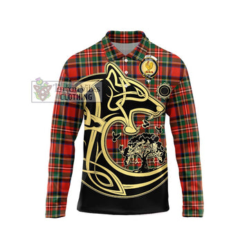 Lyle Tartan Long Sleeve Polo Shirt with Family Crest Celtic Wolf Style Unisex - Tartan Vibes Clothing