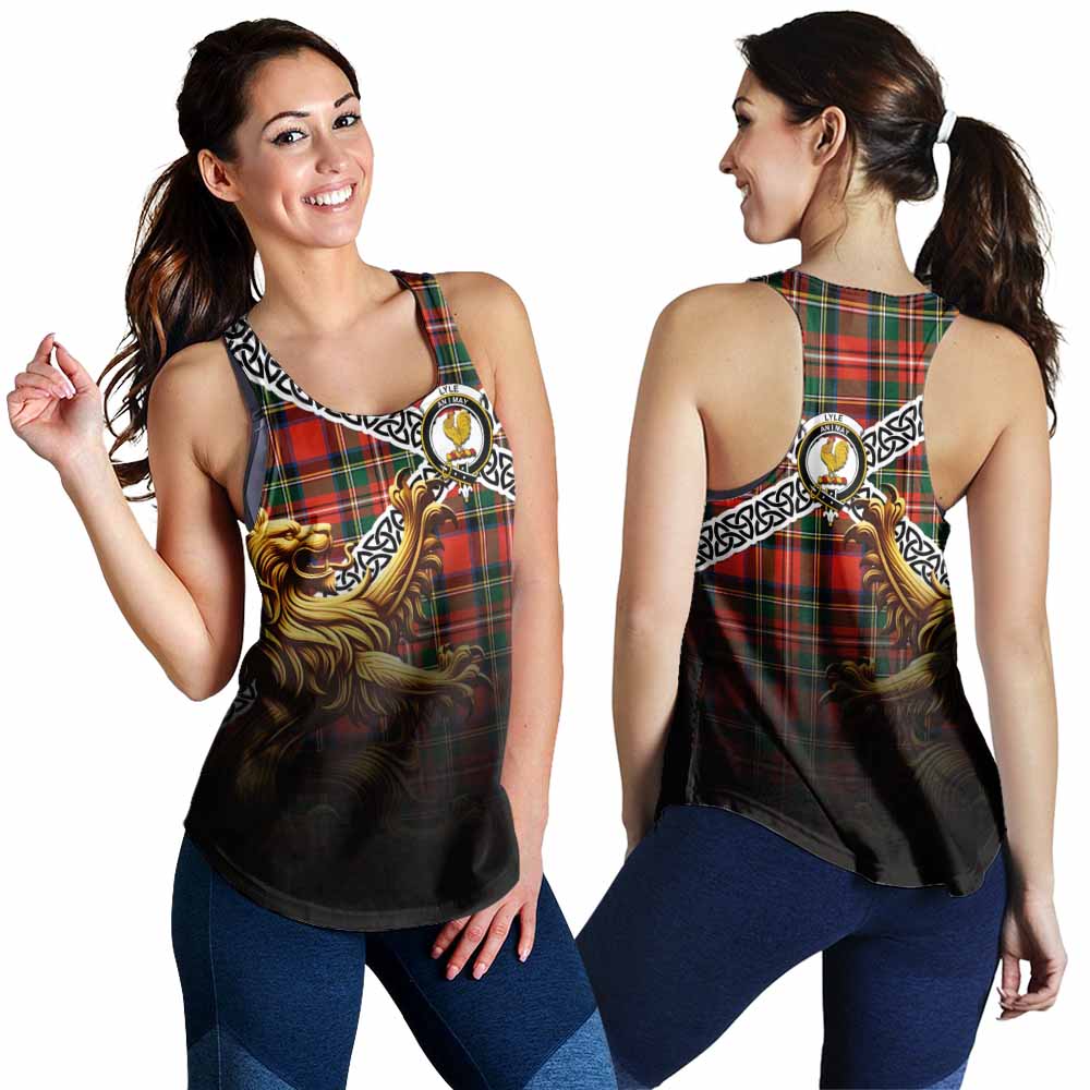 Lyle Crest Tartan Women's Racerback Tanks with Golden Lion Emblem Celtic Style 4XL - Tartan Vibes Clothing