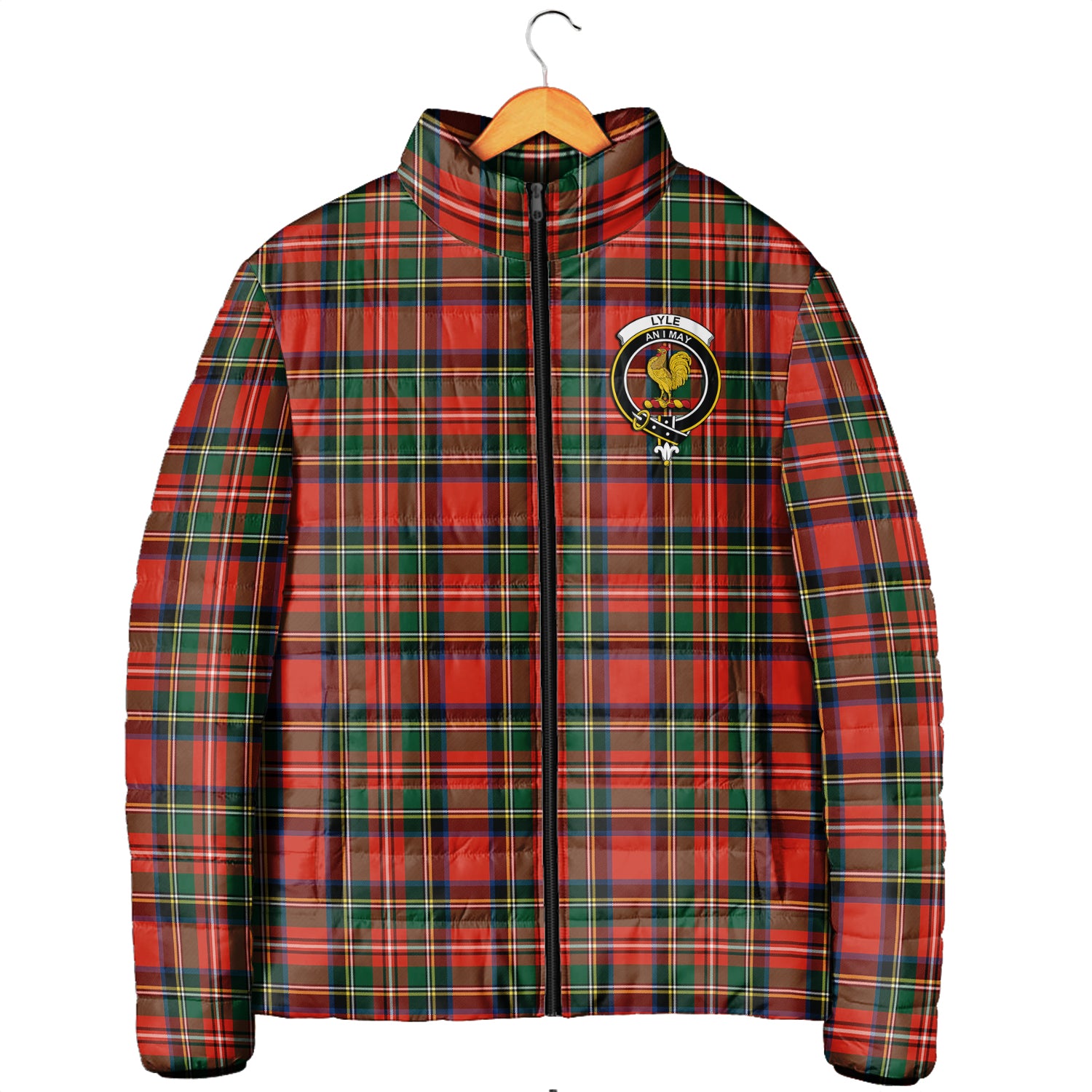 Lyle Tartan Padded Jacket with Family Crest Men's Padded Jacket - Tartan Vibes Clothing