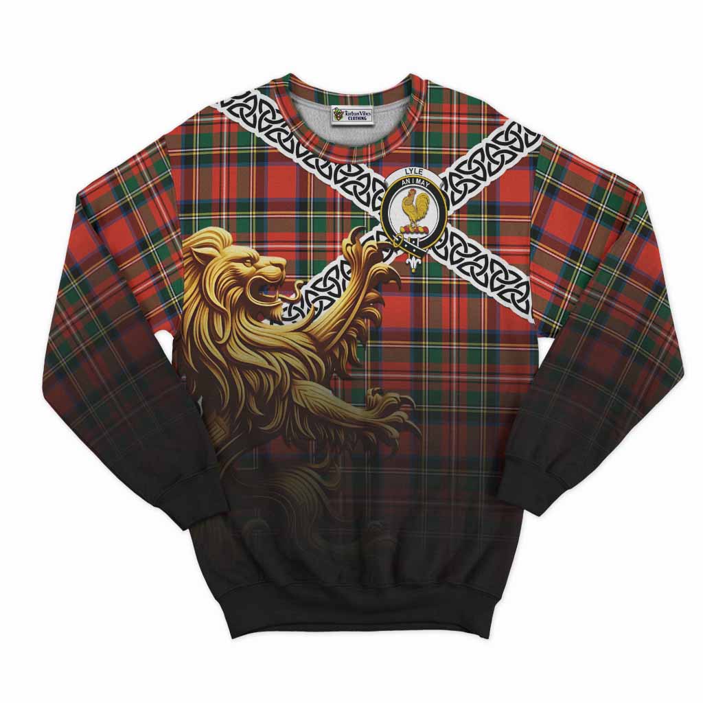Lyle Crest Tartan Sweatshirt with Golden Lion Emblem Celtic Style Unisex - Tartan Vibes Clothing