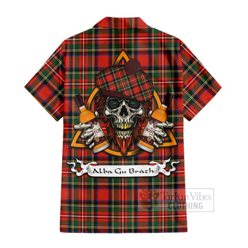 Lyle Tartan Hawaiian Shirt with Family Crest and Bearded Skull Holding Bottles of Whiskey - Tartan Vibes Clothing