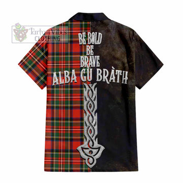 Tartan Vibes Clothing Lyle Tartan Family Crest Short Sleeve Button Shirt Alba Gu Brath Be Brave Lion Ancient Style