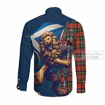 Lyle Tartan Family Crest Long Sleeve Button Shirt with Scottish Majestic Lion Men's Shirt - Tartan Vibes Clothing