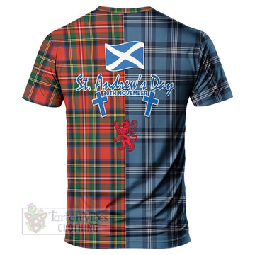 Lyle Tartan T-Shirt Happy St. Andrew's Day Half Tartan Style - Tartan Vibes Clothing