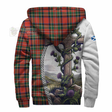 Lyle Tartan Sherpa Hoodie with Family Crest and St. Andrew's Cross Accented by Thistle Vines - Tartan Vibes Clothing