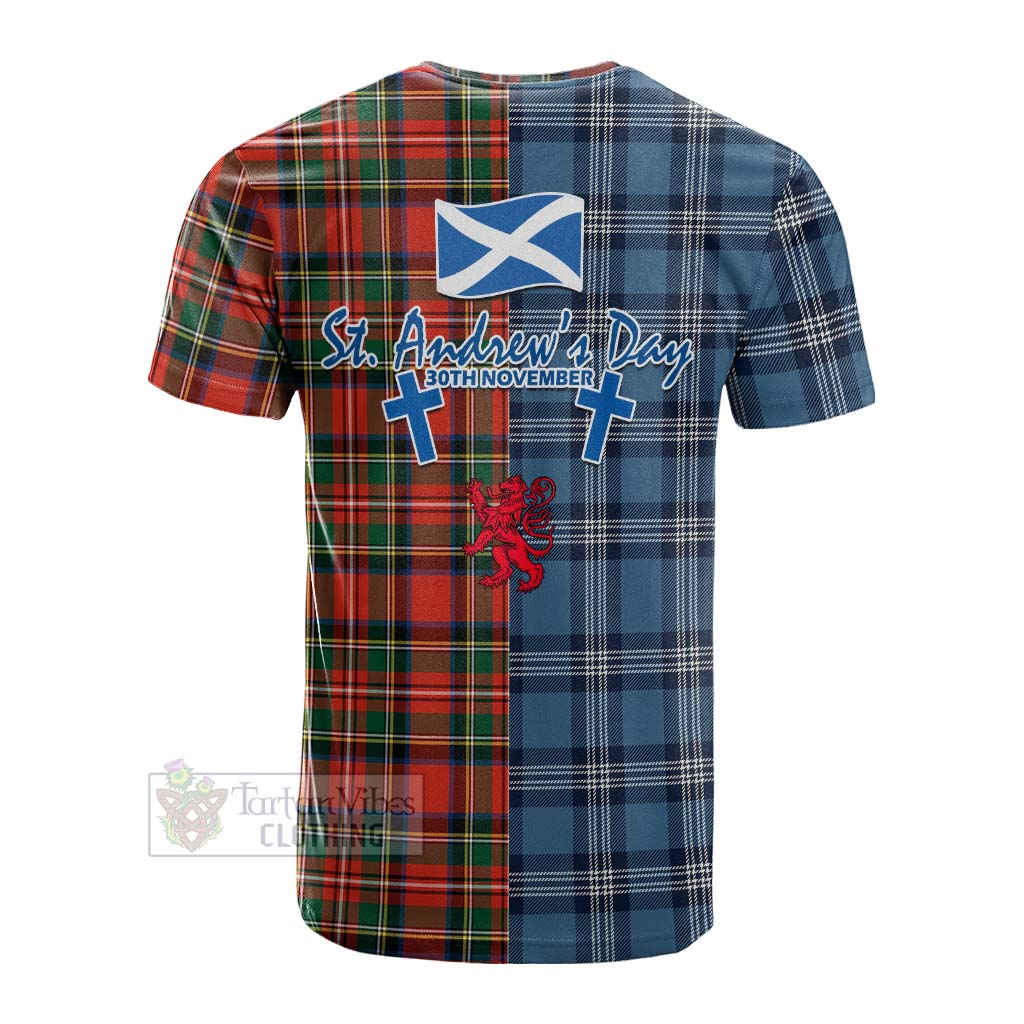 Lyle Tartan Cotton T-shirt Happy St. Andrew's Day Half Tartan Style - Tartan Vibes Clothing