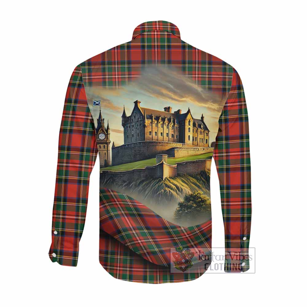 Tartan Vibes Clothing Lyle Tartan Family Crest Long Sleeve Button Shirt with Scottish Ancient Castle Style