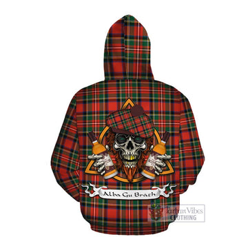 Lyle Tartan Cotton Hoodie with Family Crest and Bearded Skull Holding Bottles of Whiskey Pullover Hoodie - Tartan Vibes Clothing