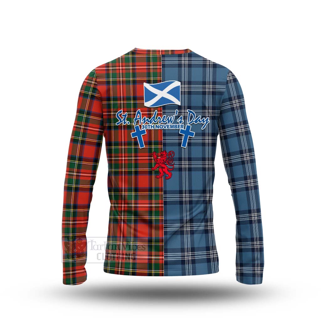 Lyle Tartan Long Sleeve T-Shirt Happy St. Andrew's Day Half Tartan Style - Tartan Vibes Clothing