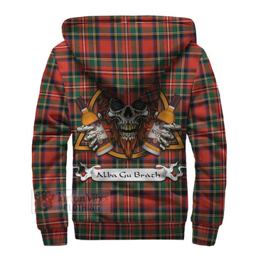 Lyle Tartan Sherpa Hoodie with Family Crest and Bearded Skull Holding Bottles of Whiskey - Tartan Vibes Clothing