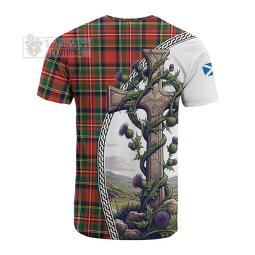 Lyle Tartan Cotton T-shirt with Family Crest and St. Andrew's Cross Accented by Thistle Vines - Tartan Vibes Clothing