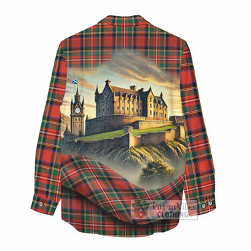 Lyle Tartan Family Crest Women's Casual Shirt with Scottish Ancient Castle Style - Tartan Vibes Clothing