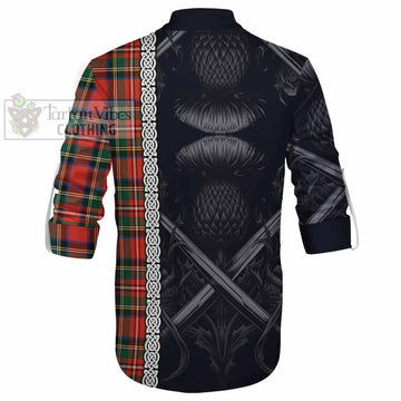 Lyle Tartan Ghillie Kilt Shirt with Family Crest Cross Sword Thistle Celtic Vibes - Tartan Vibes Clothing