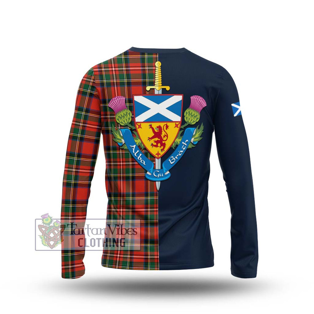 Lyle Tartan Long Sleeve T-Shirt Alba with Scottish Lion Royal Arm Half Style - Tartan Vibes Clothing