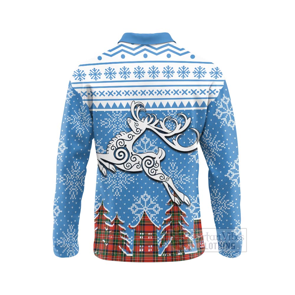 Tartan Vibes Clothing Lyle Clan Christmas Long Sleeve Polo Shirt Celtic Reindeer Style