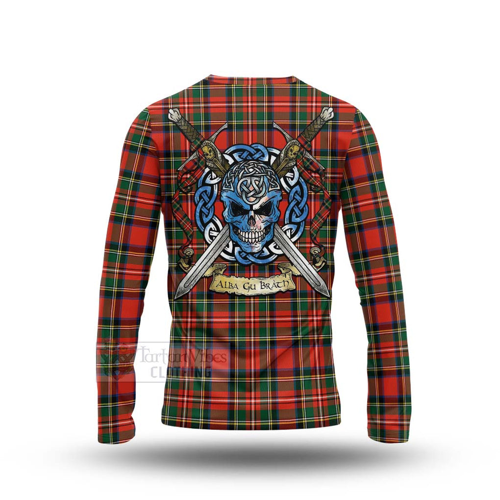 Lyle Tartan Long Sleeve T-Shirt with Family Crest Celtic Skull Style - Tartan Vibes Clothing