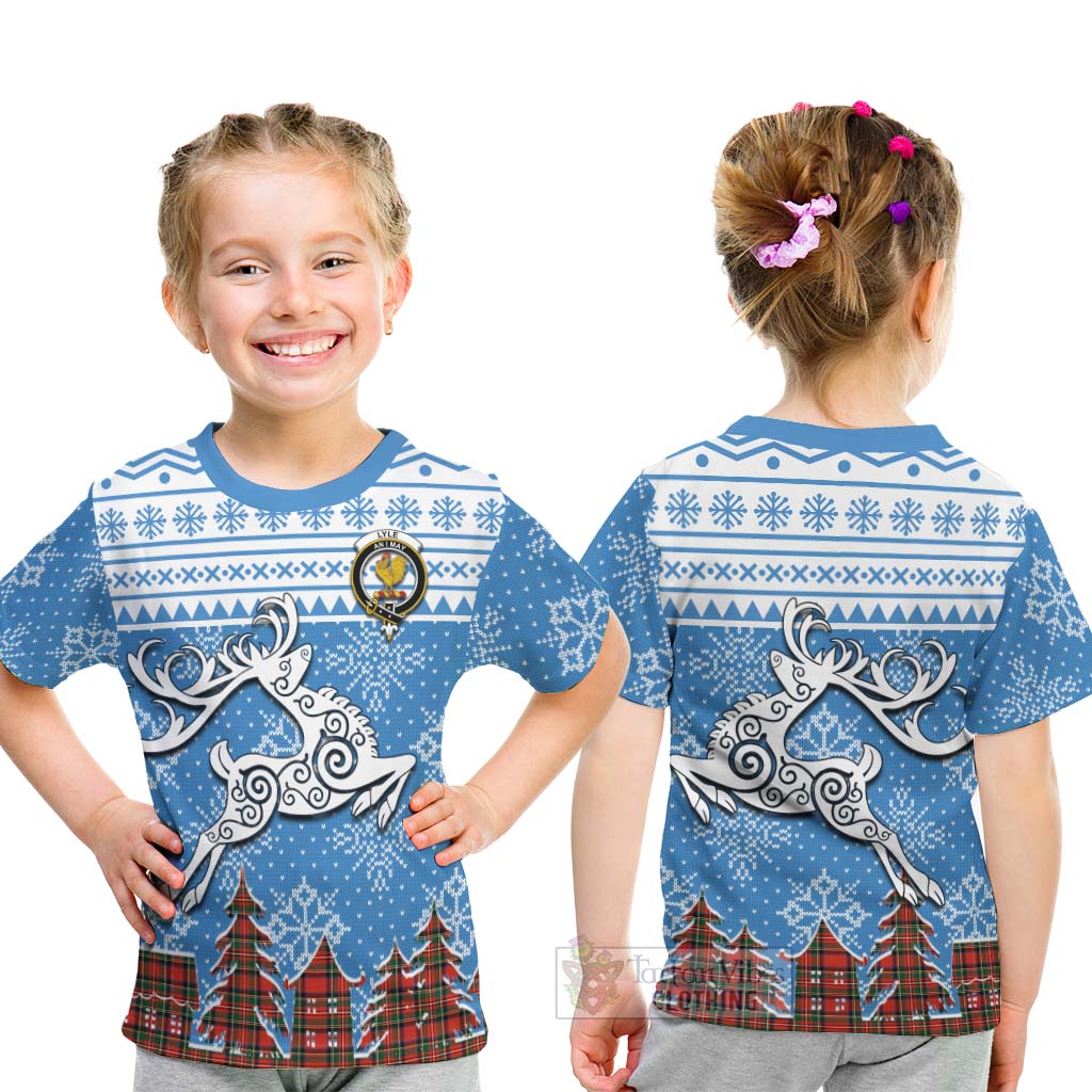 Lyle Clan Christmas Kid T-Shirt Celtic Reindeer Style - Tartan Vibes Clothing