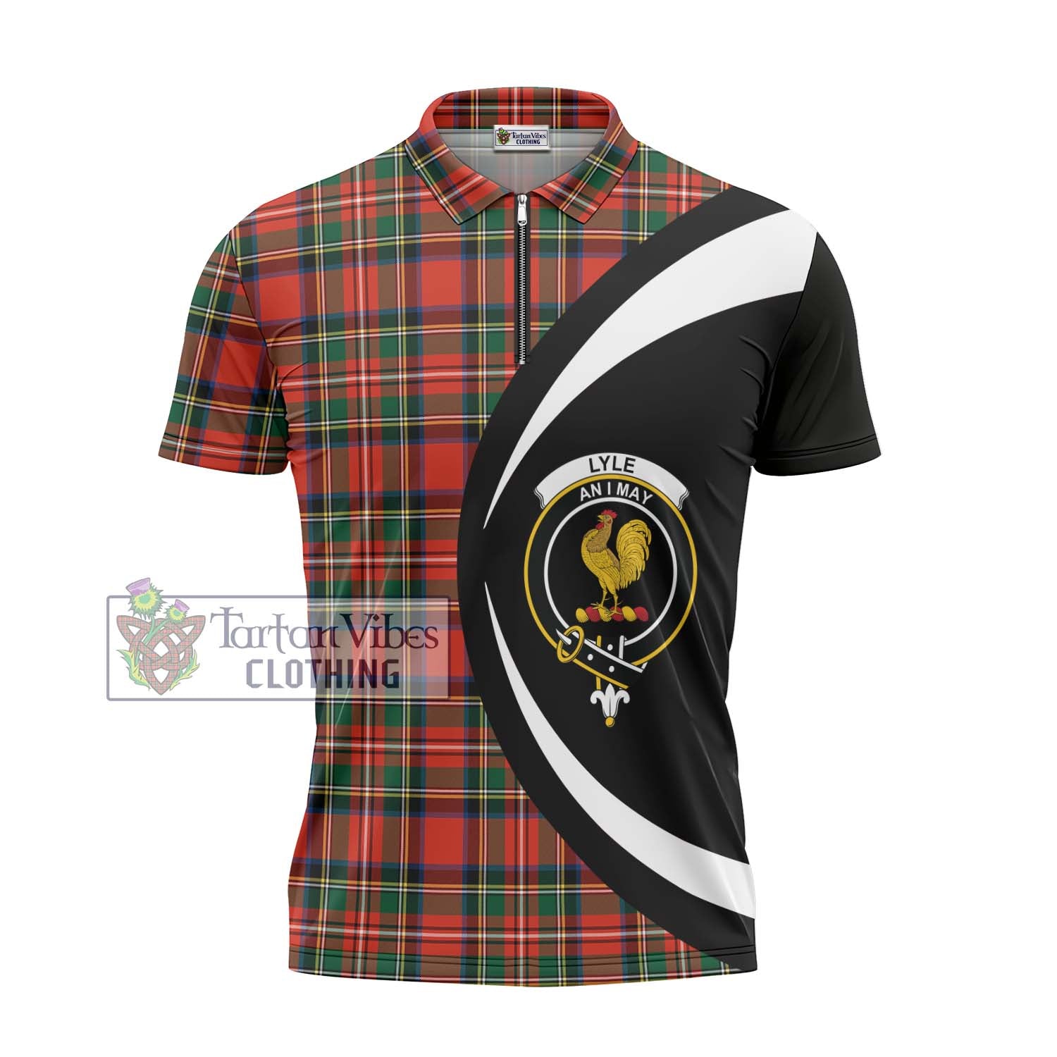 Lyle Tartan Zipper Polo Shirt with Family Crest Circle Style - Tartan Vibes Clothing
