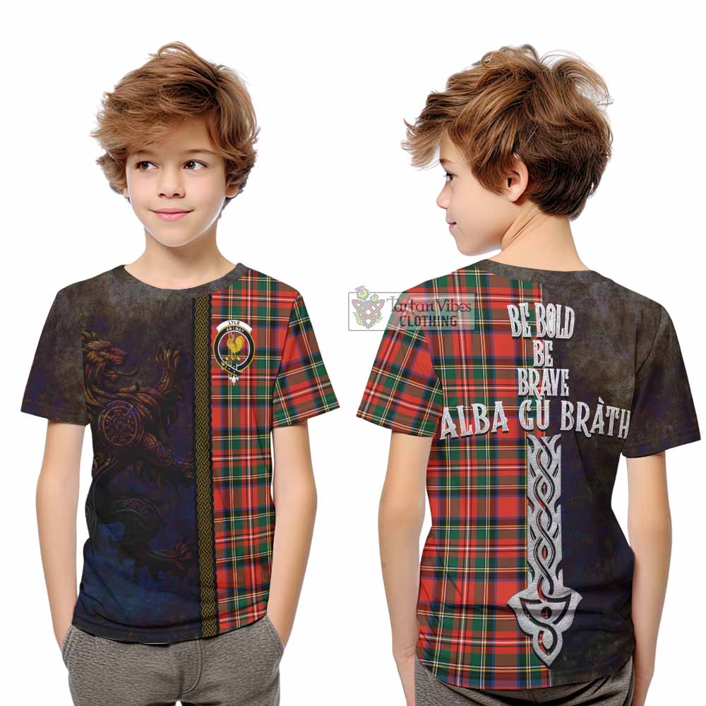 Lyle Tartan Family Crest Kid T-Shirt Alba Gu Brath Be Brave Lion Ancient Style - Tartan Vibes Clothing