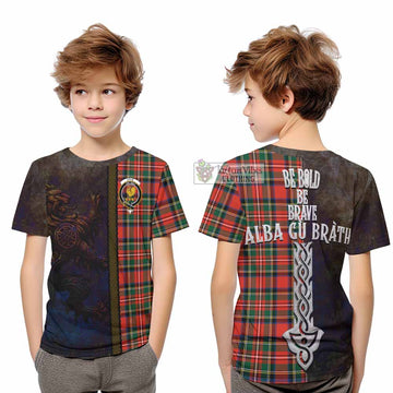 Tartan Vibes Clothing Lyle Tartan Family Crest Kid T-Shirt Alba Gu Brath Be Brave Lion Ancient Style