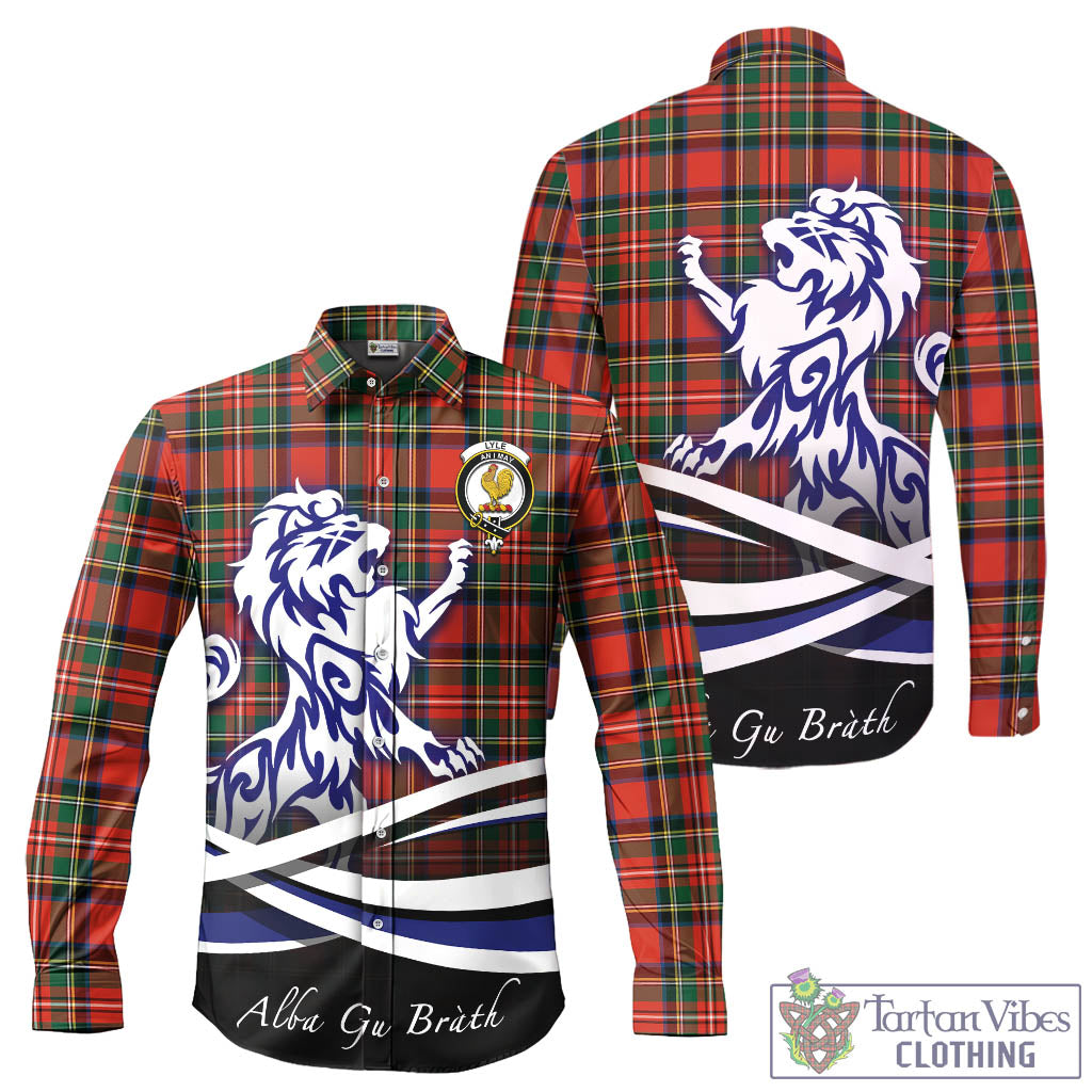 Lyle Tartan Long Sleeve Button Up Shirt with Alba Gu Brath Regal Lion Emblem - Tartan Vibes Clothing
