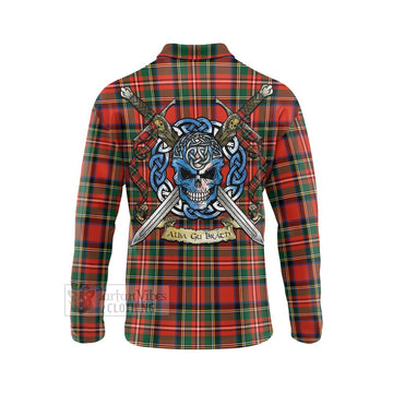 Lyle Tartan Long Sleeve Polo Shirt with Family Crest Celtic Skull Style - Tartan Vibes Clothing
