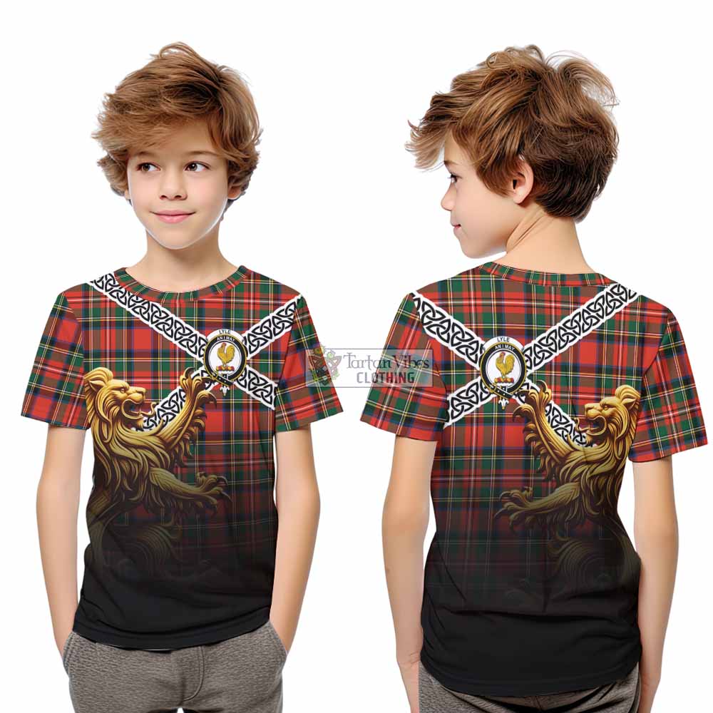 Lyle Crest Tartan Kid T-Shirt with Golden Lion Emblem Celtic Style - Tartan Vibes Clothing