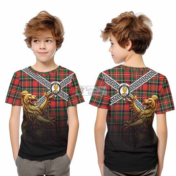 Lyle Crest Tartan Kid T-Shirt with Golden Lion Emblem Celtic Style - Tartan Vibes Clothing