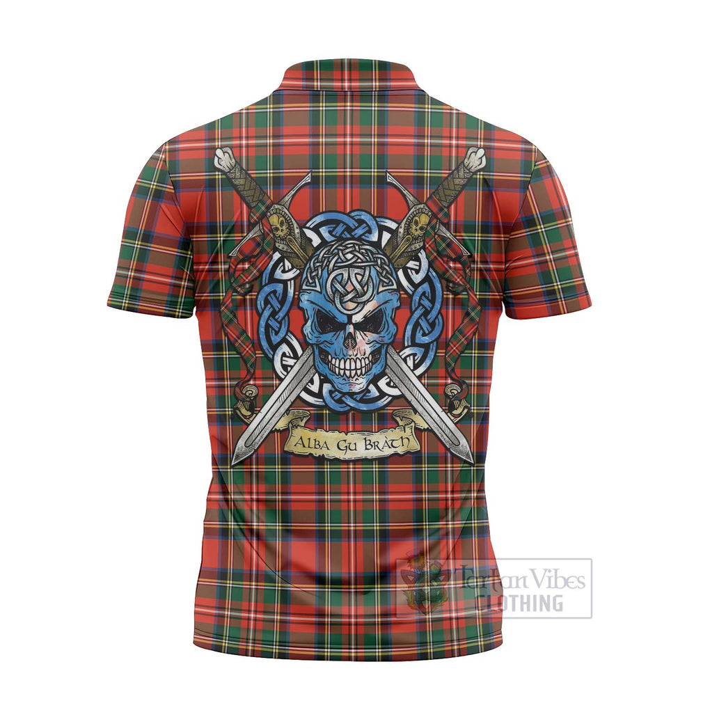 Lyle Tartan Zipper Polo Shirt with Family Crest Celtic Skull Style - Tartan Vibes Clothing