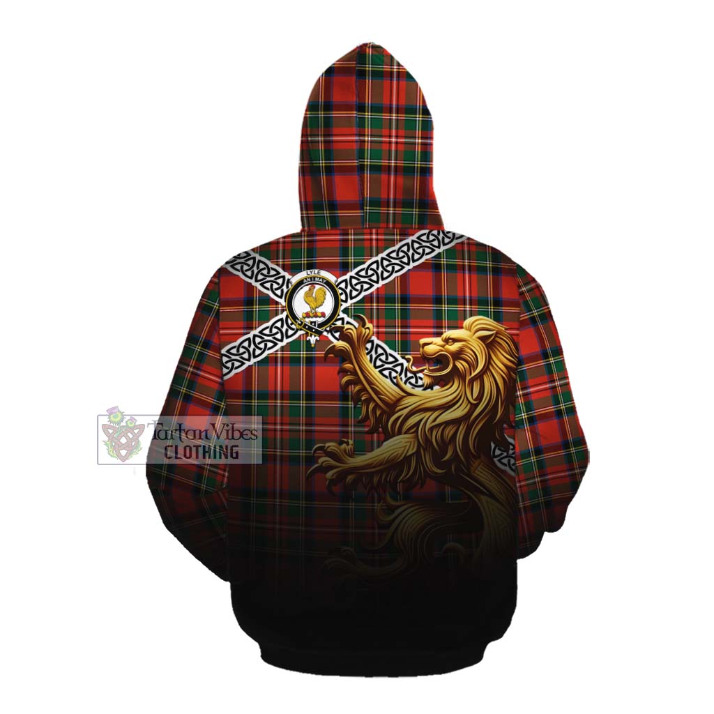 Lyle Crest Tartan Cotton Hoodie with Golden Lion Emblem Celtic Style Pullover Hoodie - Tartan Vibes Clothing