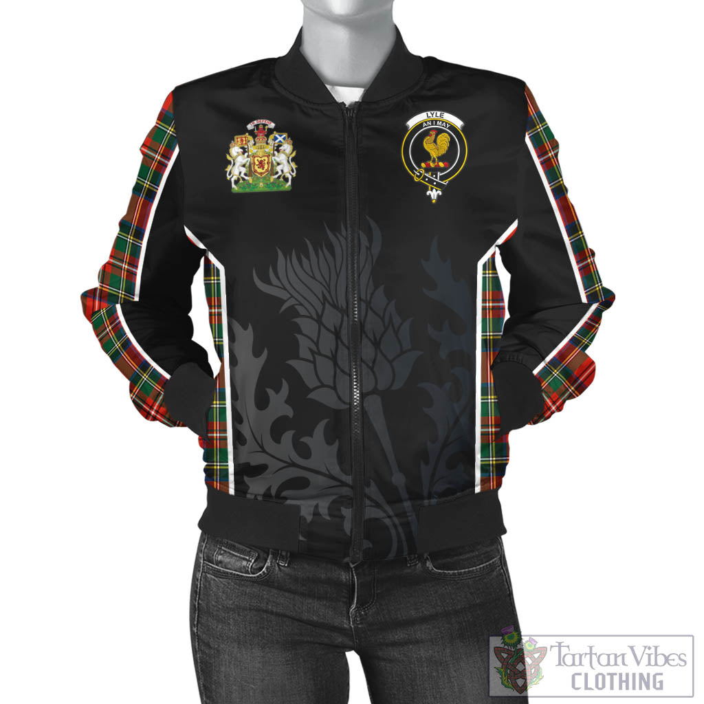Lyle Tartan Bomber Jacket with Family Crest and Scottish Thistle Vibes Sport Style - Tartan Vibes Clothing