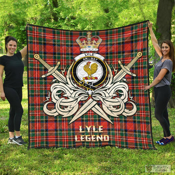 Lyle Tartan Quilt with Clan Crest and the Golden Sword of Courageous Legacy - Tartan Vibes Clothing
